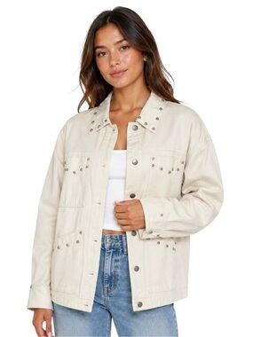 Universal Thread Studded Chore White Denim Jacket Sz XXL NWT